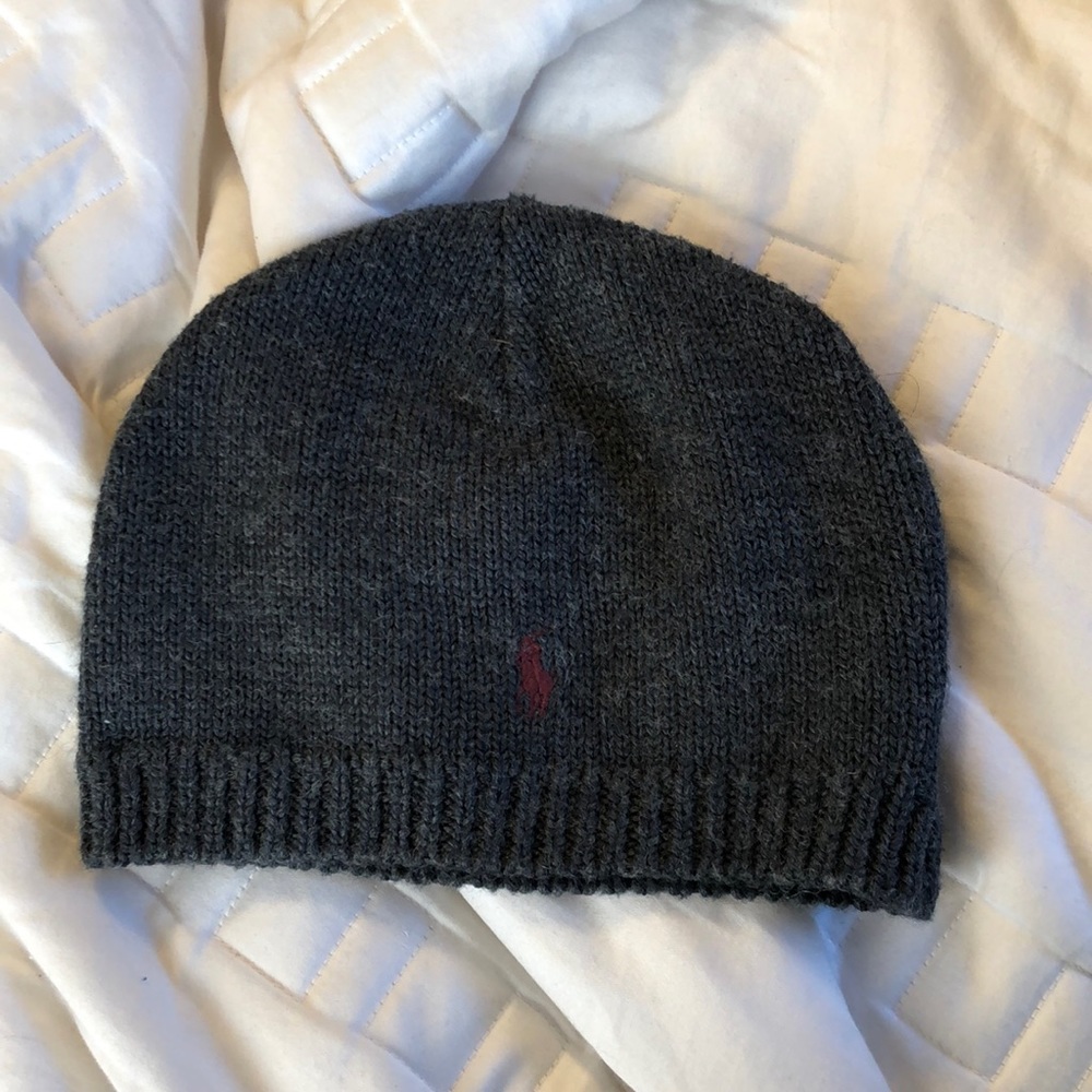 Gray knit wool polo Ralph Lauren beanie hat